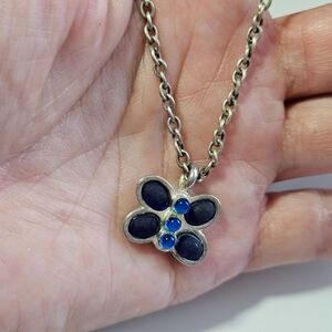 Silver tone blue butterfly pendant necklace 16"